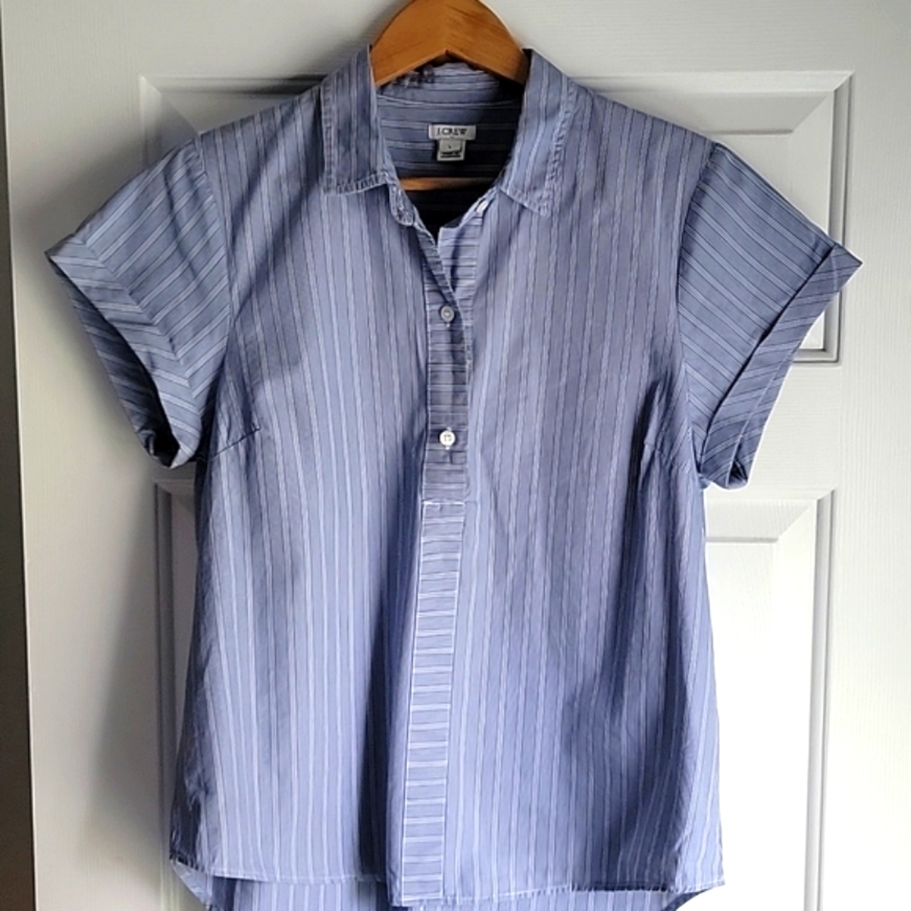 Womens J Crew Cotton Button front Dress shirt, New, Large,long length top